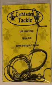 UK Hair Rig Size 2 Barbless Hook Tied to 100lb (45kg) R.T. Braided Cat Leader Black